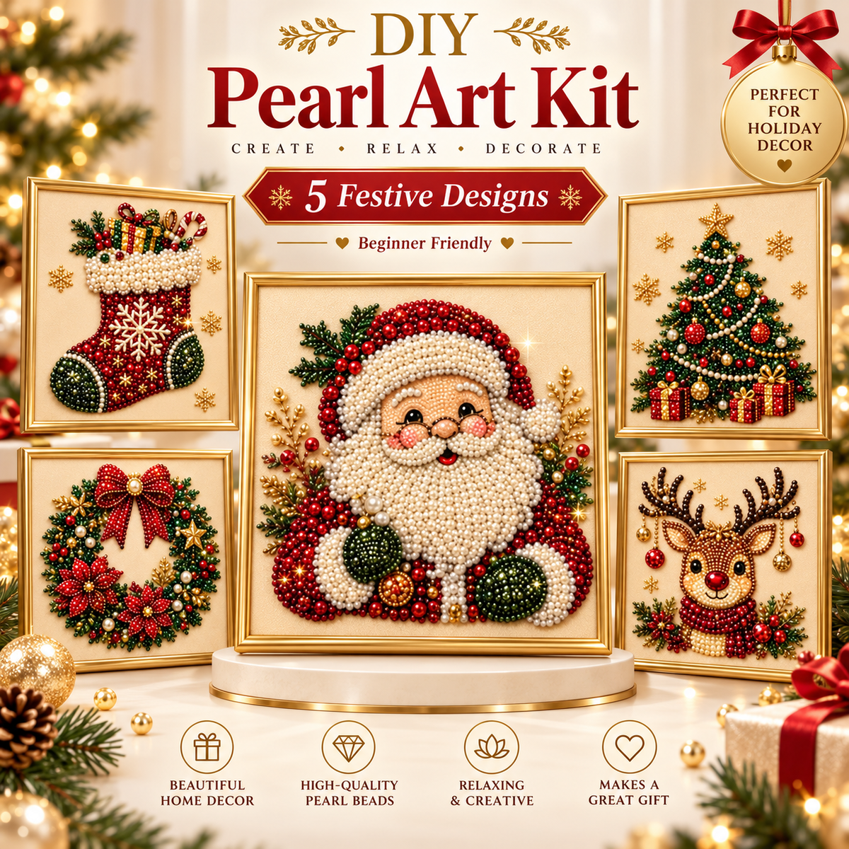 Cozy Christmas Pearl Art Kit™ – DIY Santa Craft for Beginners