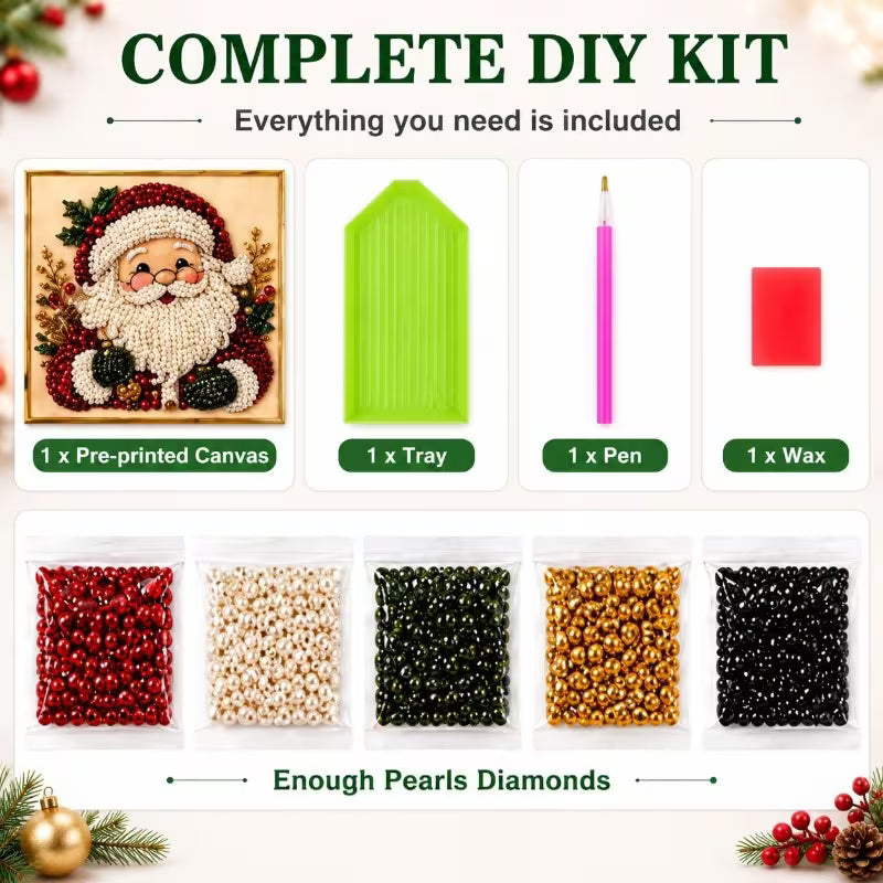 Cozy Christmas Pearl Art Kit™ – DIY Santa Craft for Beginners